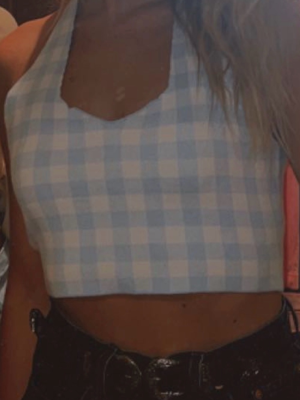 Altar'd State Blue and White Gingham Halter Crop Top